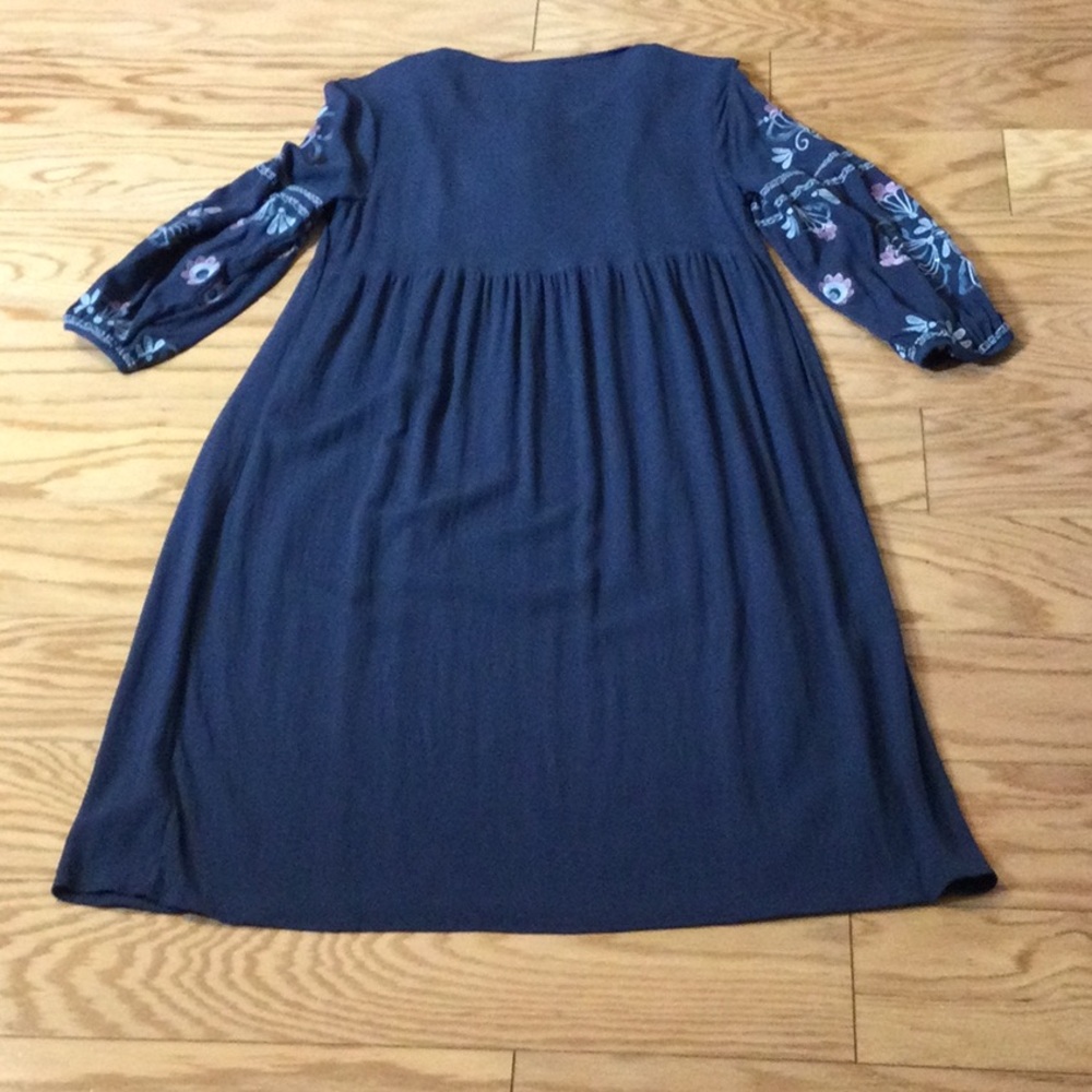 S Knox Rose Embroidered Navy Boho Midi Dress with Tassel Tie - Picture 4 of 14